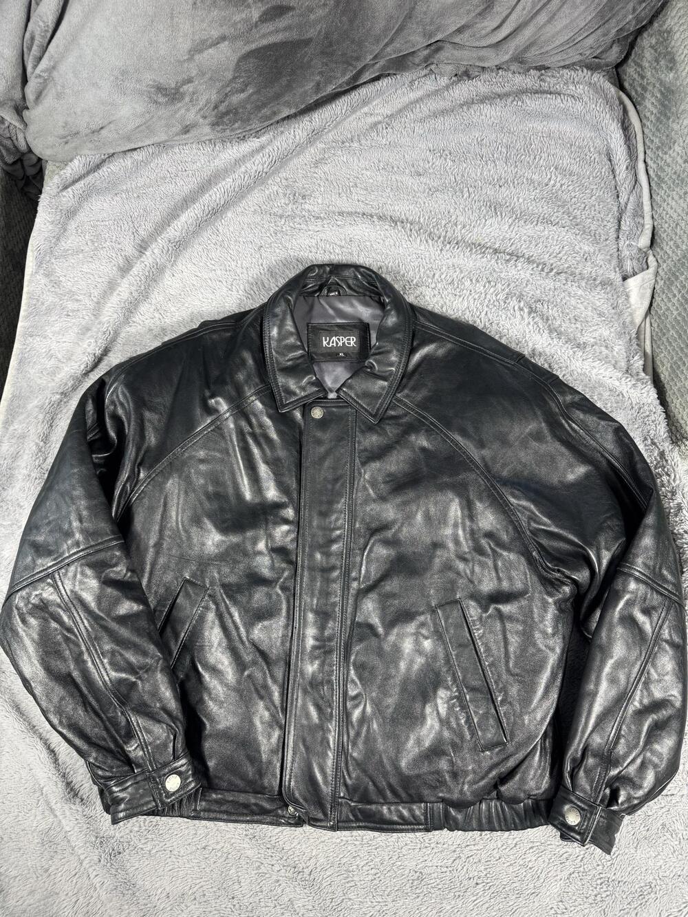 Kasper Jacket Mens XL Black Leather Bomber Elastic Waist Lined Zip Pockets